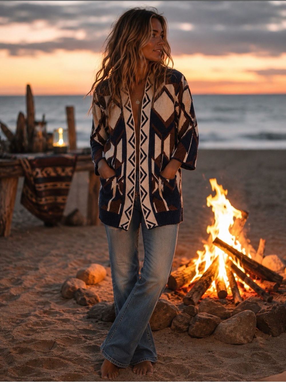 Marled Geometric Open-Front Cardigan Sweater - NWOT
